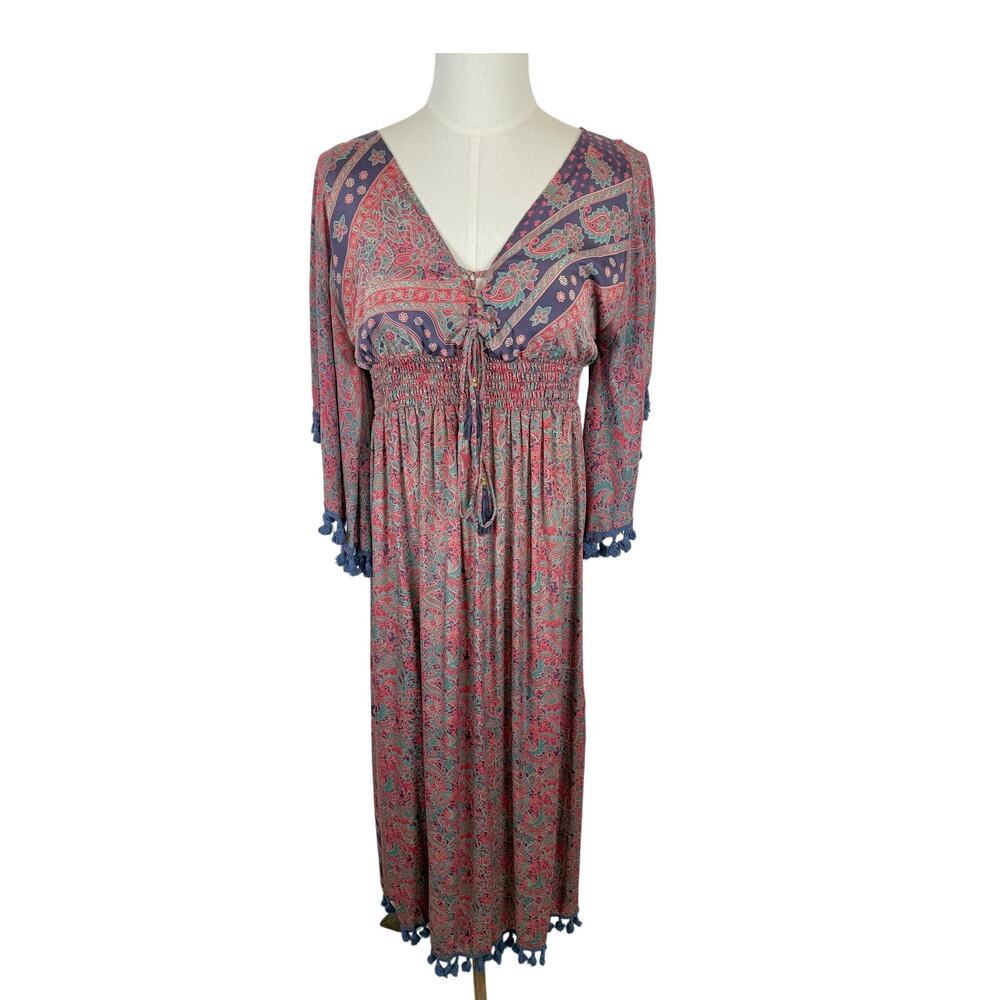 Raga Electric Love Maxi Dress Flared Short Sleeves Floral Paisley Print S